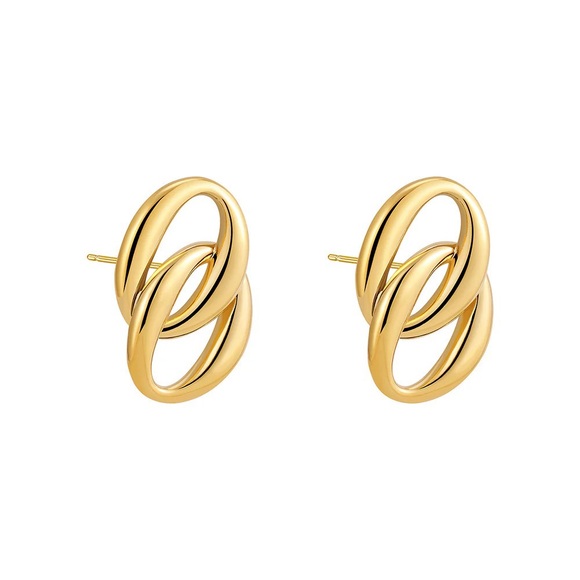 24K Gold Double Loop Earrings*Blair Earrings*Lightweight Earrings*Waterproof - Picture 4 of 6
